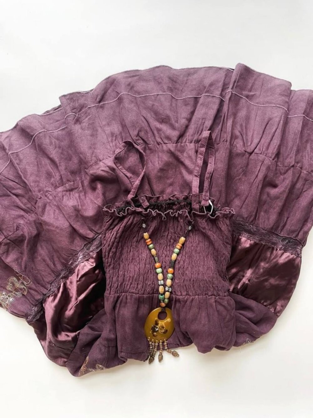 Vintage Purple Boho Embroidered Tiered Maxi Dress Floral Ruffle Sundress Y2K - Picture 4 of 4